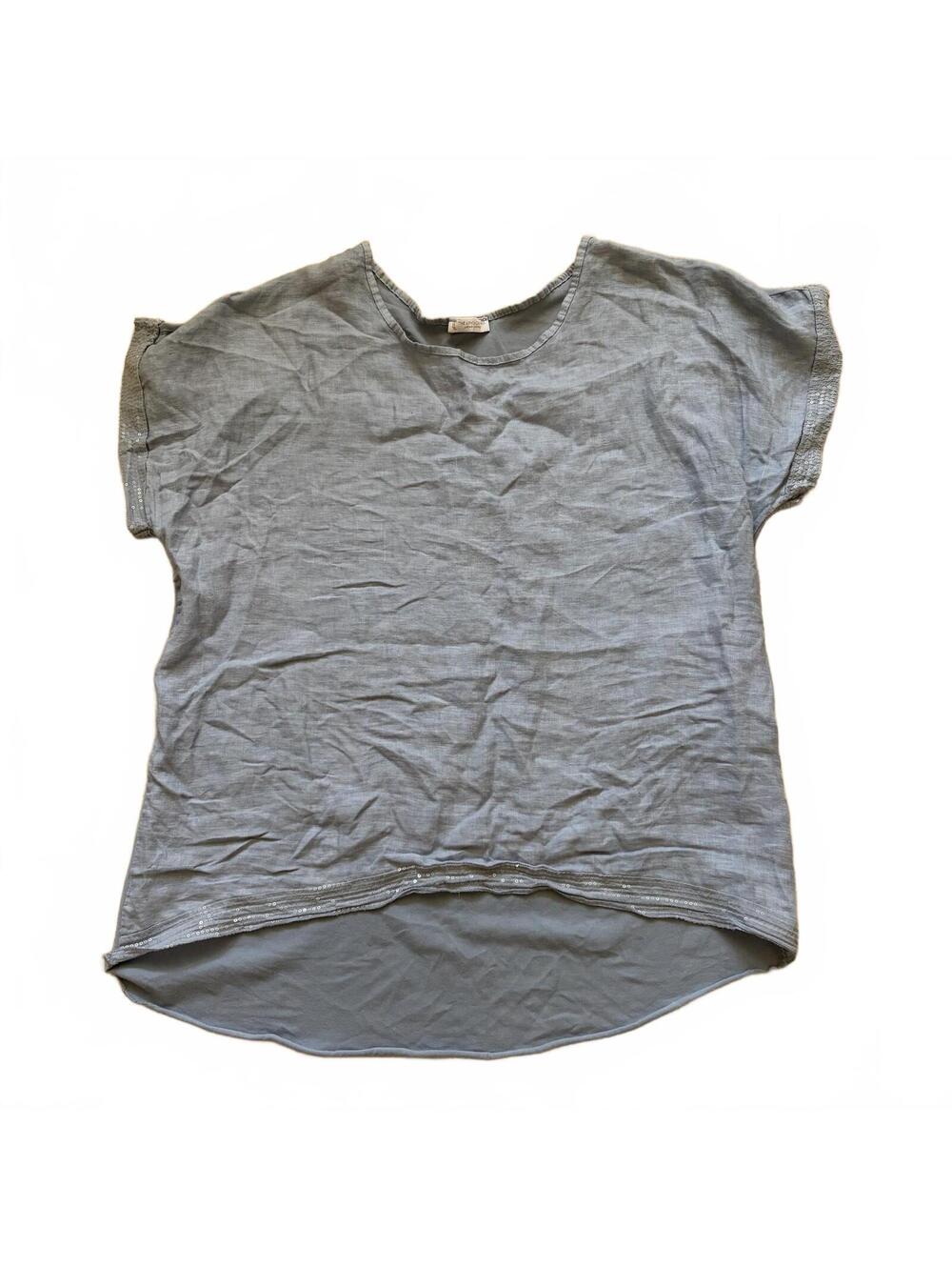 The Lino Lounge Linen Oversized Top Shirt Lagenlook Sequin Short Sleeve One Size